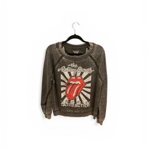 Rolling Stones Black Vintage-Look Sweatshirt with Red Tongue Graphic